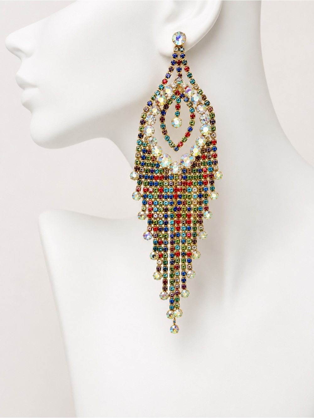 Multi-Colored Dangle Statement Earrings - Picture 2 of 3
